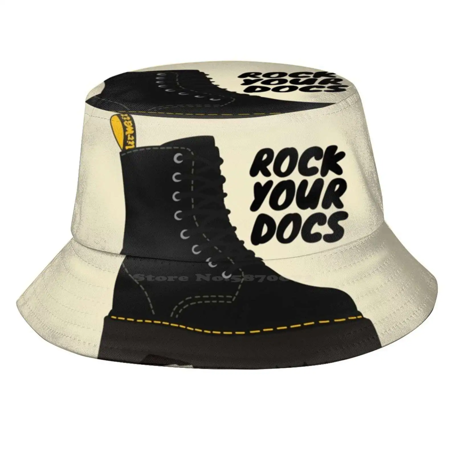 Rock Your Docs Sun Cap Fisherman Hat Bucket Hats Boots Shoes Docs Punk Fashion Black Grunge Yellow Cool Skinhead Music Style