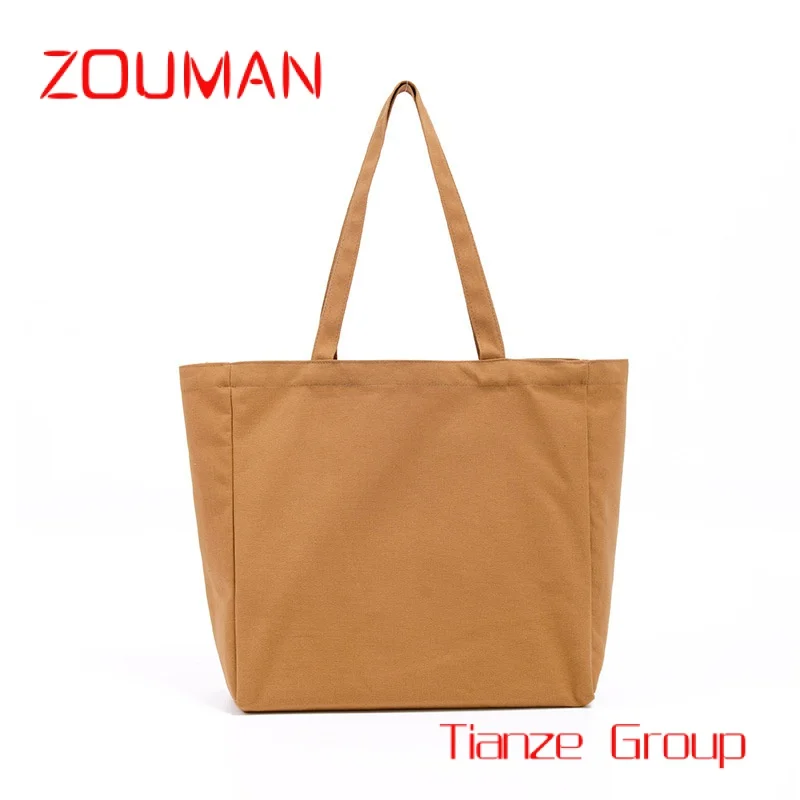 Custom , Custom Printed Logo Reusable Blank Large Cotton Canvas Tote Bags With Pocket And Zipper