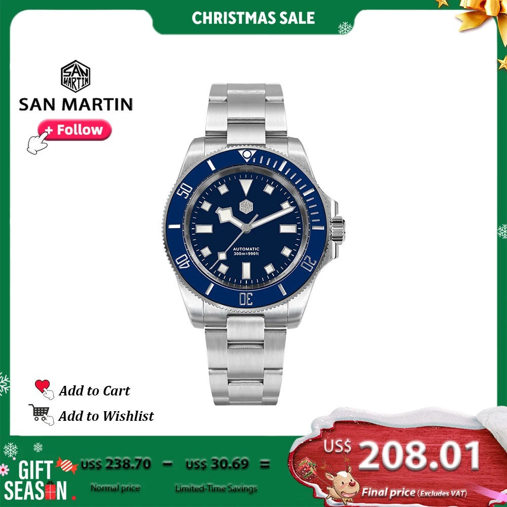 

San Martin 40mm Men Diver Watch Automatic Mechanical NH35 Movement High Quality Stainless Steel Sapphire Crystal 300Bar SN0111