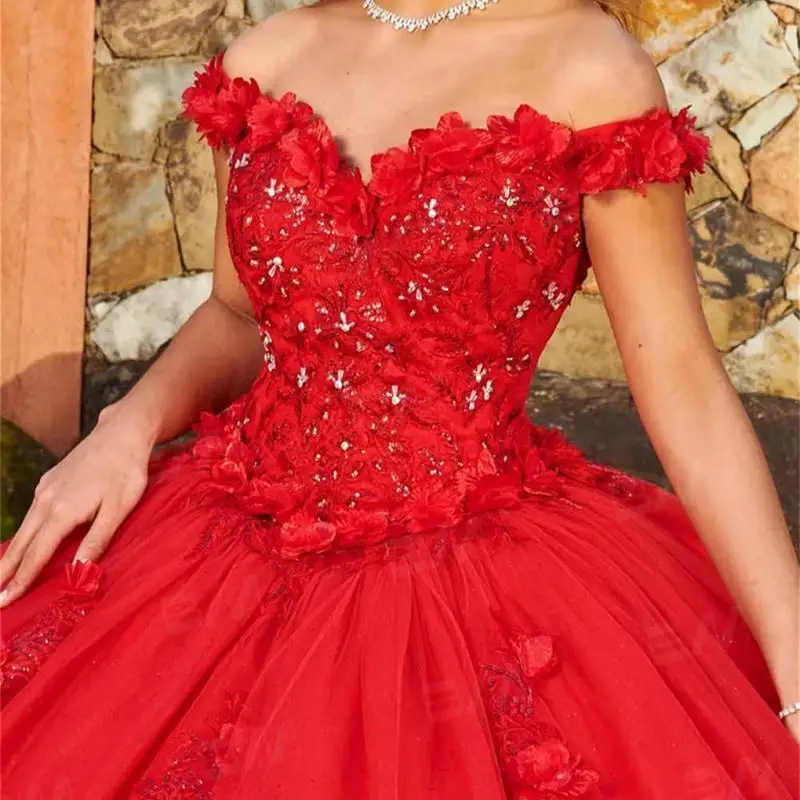 Vestido De Quinceañera con apliques florales y cuentas, vestido De cóctel con hombros descubiertos, vestido romántico De Baile, 15 Quinceañera, 2024