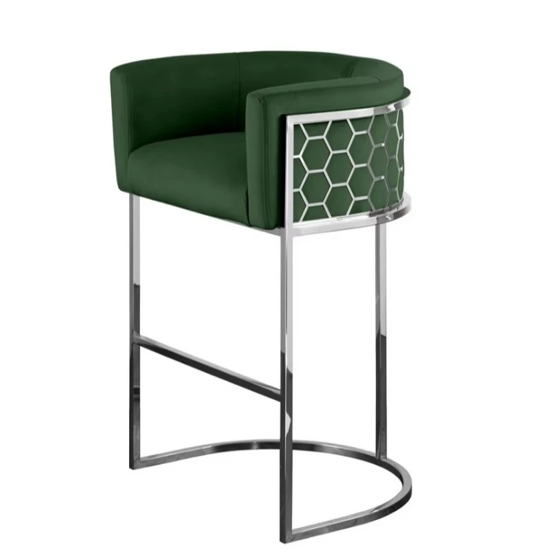 Modern Luxury Home Bar Stainless Steel High Stool Commercial Velvet Fabric Bar Chair