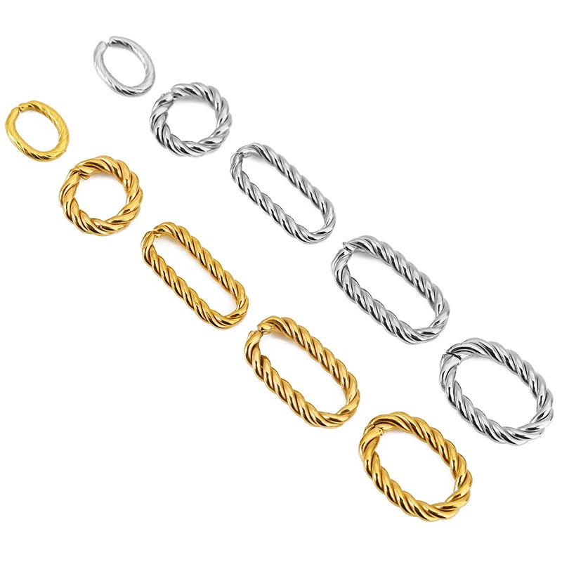 10pcs Stainless Steel Rotundity Oval Rectangle Twist Open Jump Ring for Jewelry Making DIY Necklace Bracelet Jewelry Material