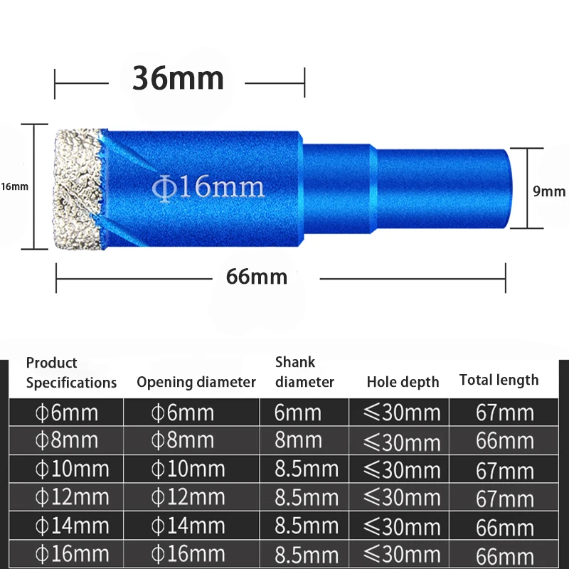 Durable Diamond Coated Core Drill Bit Dry Drilling for Glass Marble Granite Quartz Porcelain Ceramics Vitrified Tile Hole Opener