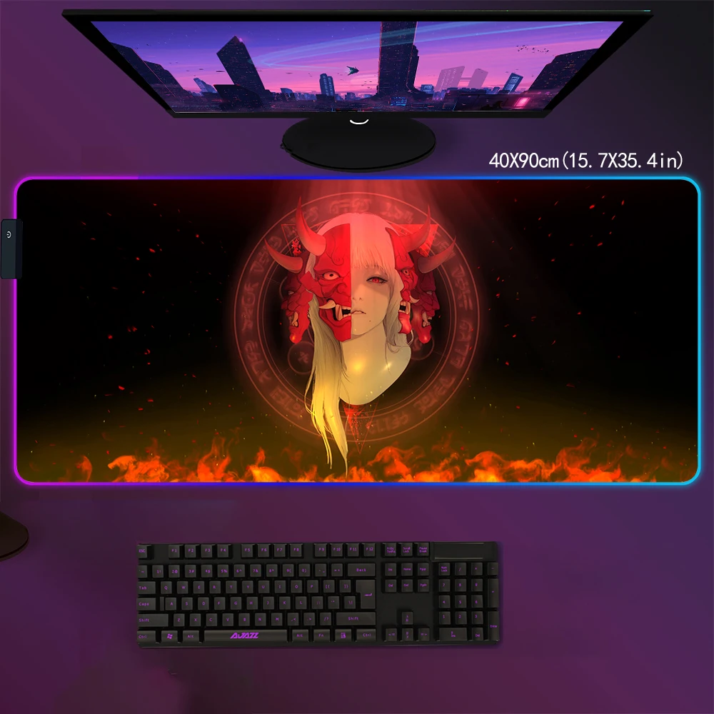 40x90cm Waterproof Gamer CP Anime RGB Large Computer Desk mat LED Light Mousepad with backlight XXL Mousepads Keyboard Gaming