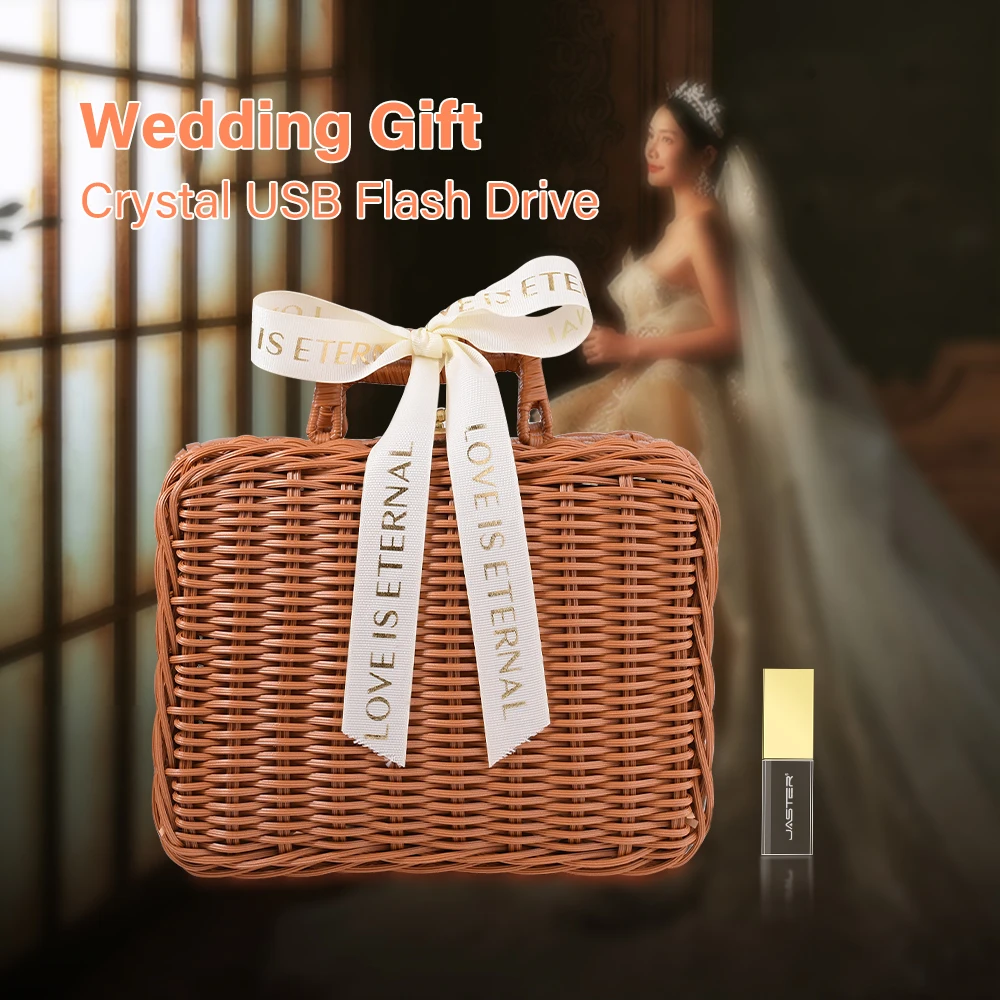 JASTER Wedding Gift USB Flash Drive 128GB Gift Box Pen Drive 64GB Crystal Memory Stick 32GB Heart Shape USB Memory 16G USB Stick