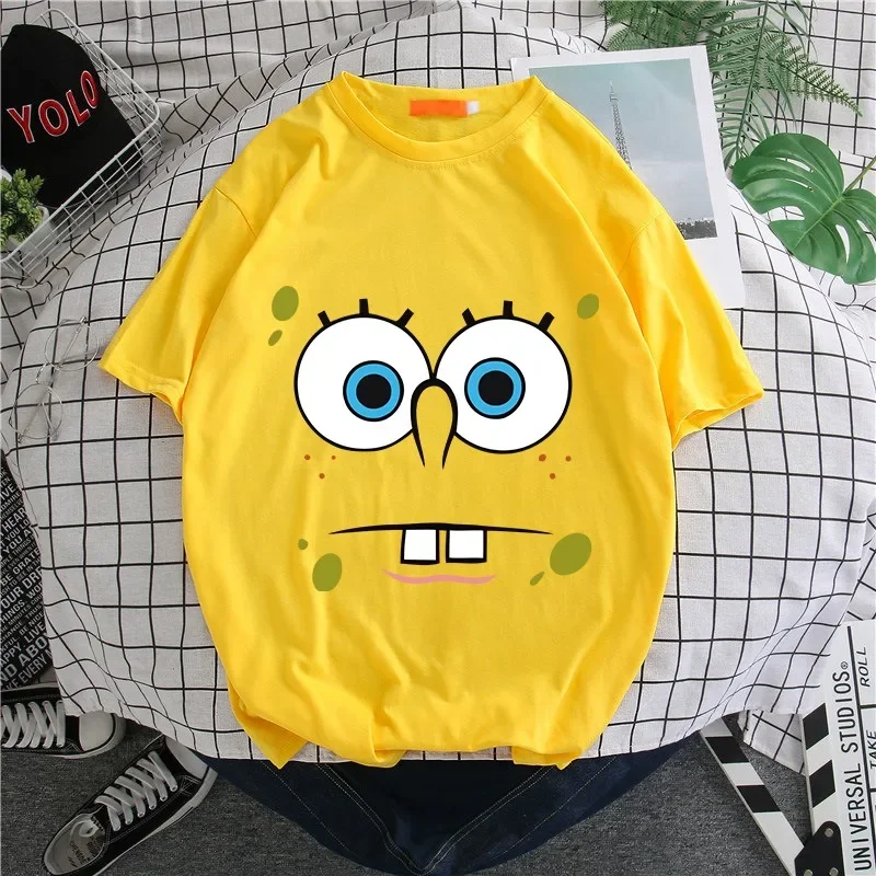 

SpongeBobs T-Shirt Summer Cotton Skin-friendly Tops Women Men Crew Neck Fashion Breathable Clothes Cartoon Anime Print Tee Gift