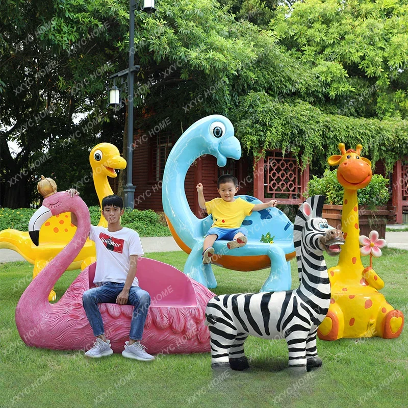 Fiberglass Outdoor Creative Dinosaur Cartoon Animal Casual Seat Shopping Mall Stool Kindergarten Sculpture Park Decoration