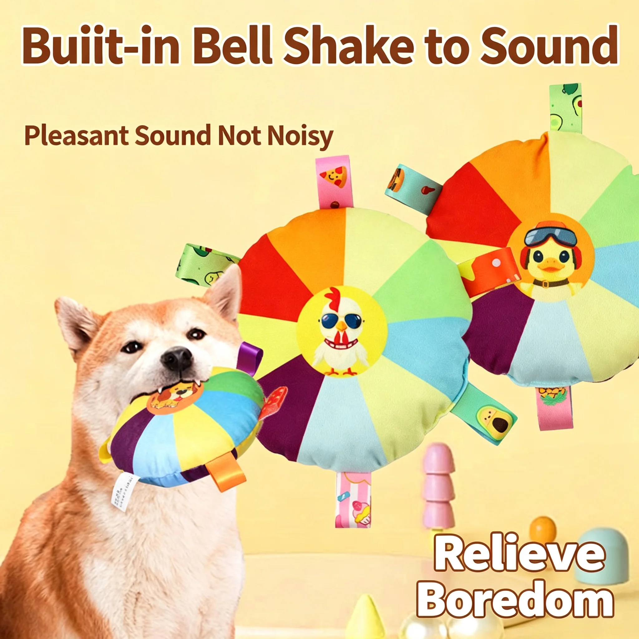 Rainbow Pet Frisbee Toy Squeaky Soft Plush Dog Chew Toy with Sound Paper Labels Interactive Flying Disc for Cats PuppiesTraining