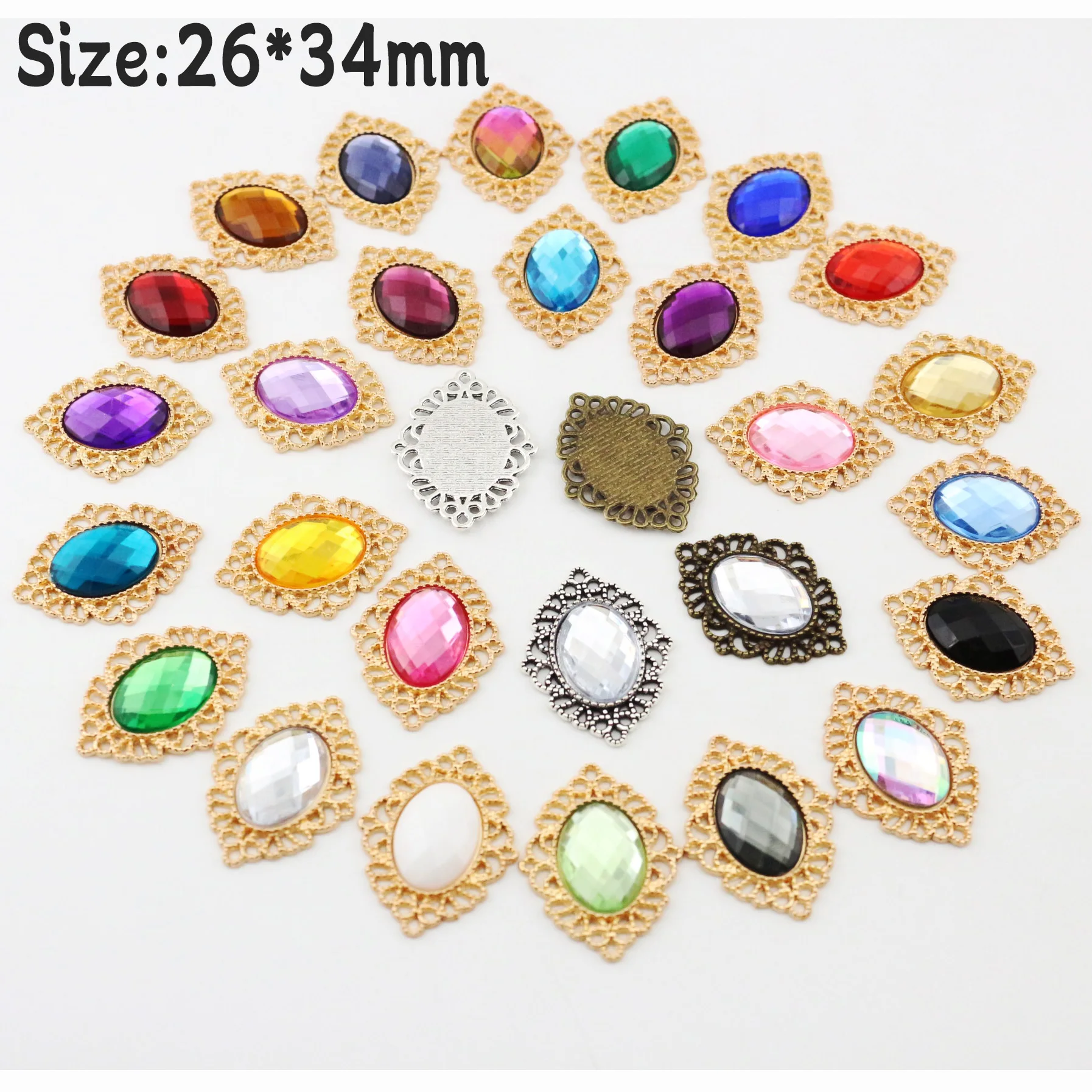 10PCS 26*34MM Oval Acrylic Alloy Rhinestone Flatback Button DIY For Handmade Clothing Hair Accessories Jewelry Decoration