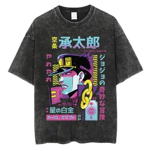 ヴィンテージウォッシュテシャツの男性サマーヒップホップストリートウェアTシャツJojo Bizarre AdventureアニメプリントコットンカジュアルショートスリーブTシャツ 8ベストセールスジョスビザールアドベンチャー-4