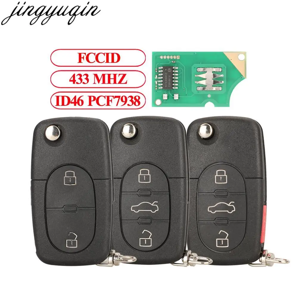 

Jingyuqin 5pcs 2/3/4 Flip Remote Car Key Alarm ID48 315/433MHZ For Audi A3 A4 A6 A8 RS4 TT Allroad Quttro RS4 4D0837231A/K/E/R