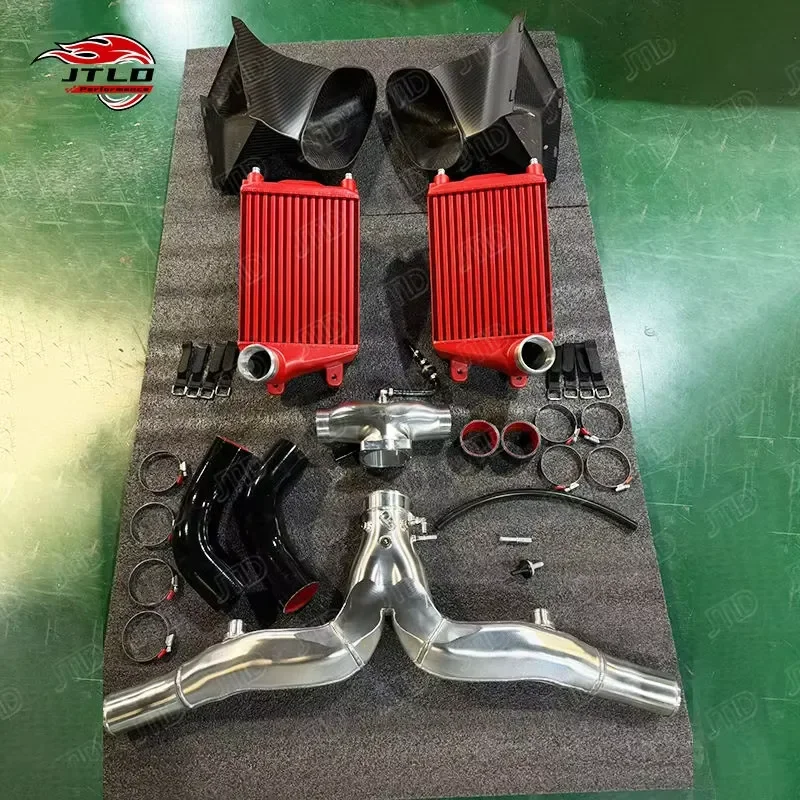 For Porsche 991.2 Turbo 3.0T Upgrade High Flow Intercooler with Carbon Cover, Complete Kit with Mandatory Y-Pipe and T-Pipe