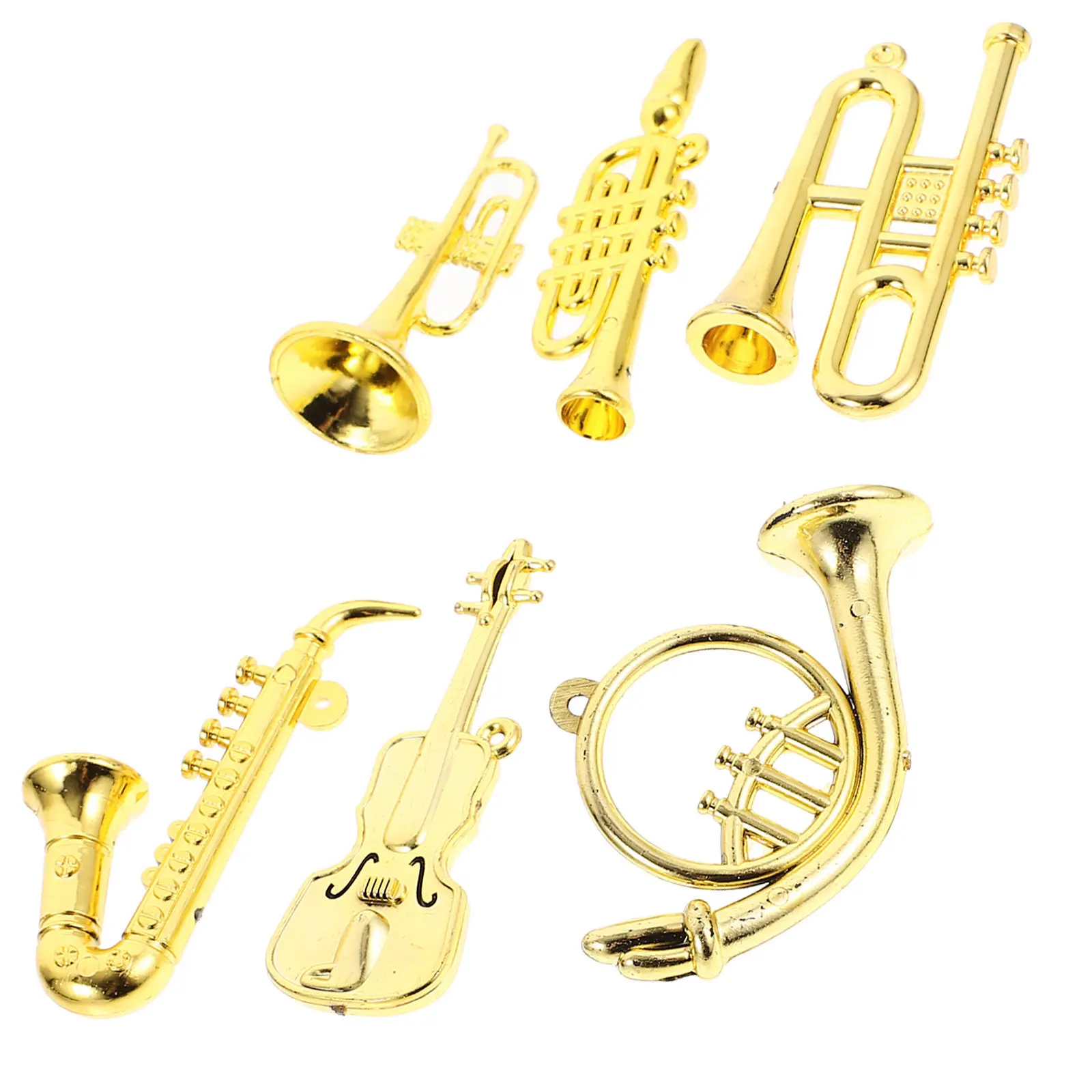 

6Pcs Mini Plastic Musical Instruments Small Size High Detail Trumpet Saxophone Dollhouse Miniatures Decoration Kit