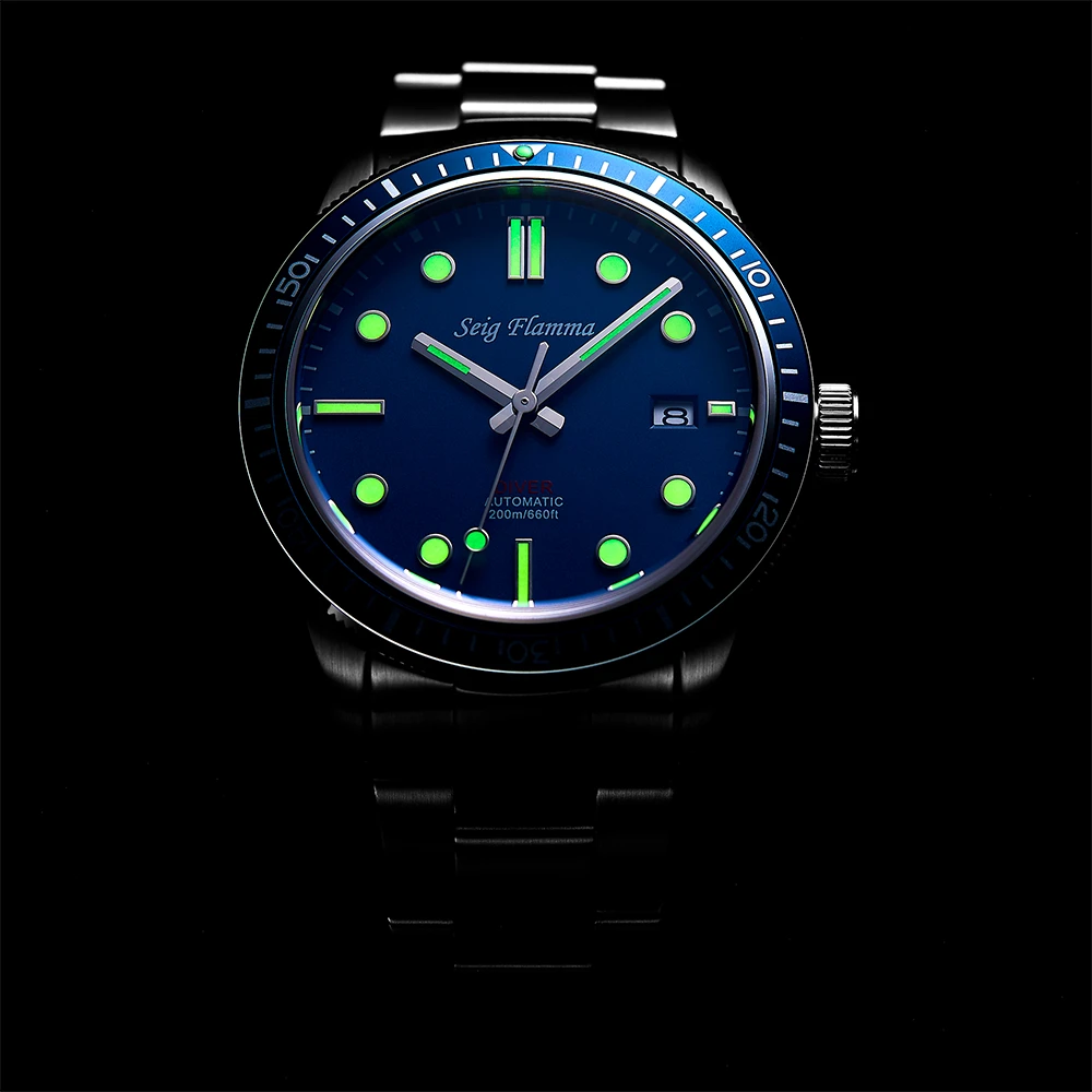 Vintage Diver Watch Men Automatic Mechanical Wristwatches 42mm Sports Watch Retro Style NH35 Movement Luminous Clock Seig Flamma