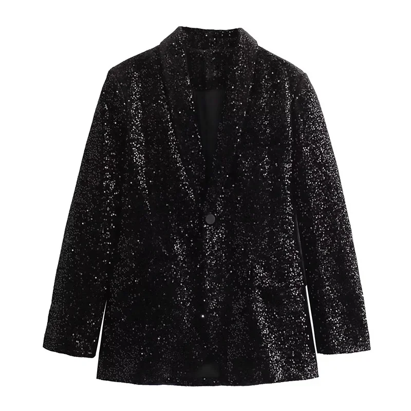 Women's Jacket Autumn Vintage Black Sequined Blazers Coats Fashion New in Outerwears Office Ladies Suit Female Clothing Top