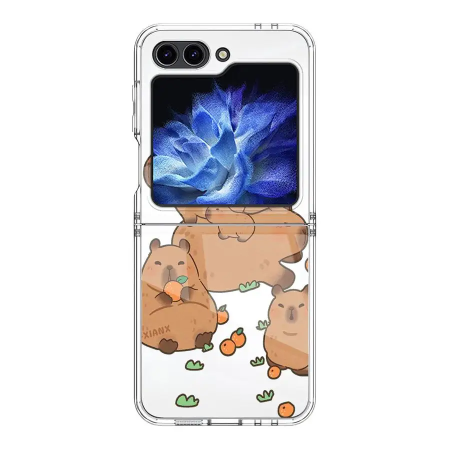 حافظة كارتون كابيبارا لهاتف سامسونج جالاكسي ZFlip6 Z Flip 7 6 5 4 3 ZFlip5 ZFlip7 ZFlip4 ZFlip3 غطاء هاتف ناعم شفاف #2