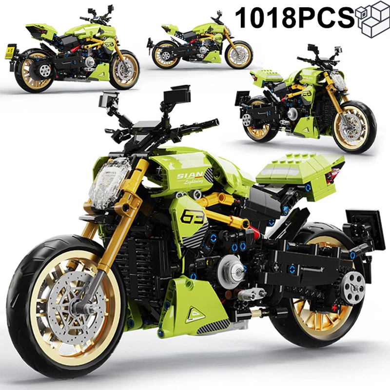 1018PCS Technical Green Lambo Ducatis Motorcycle Building Blocks Motorbike Racing Vehicle Bricks Toys Gifts For Children Boys