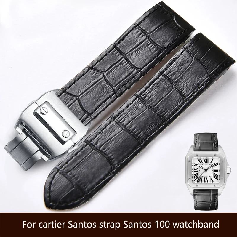 High quality Genuine Leather watch strap 20 23mm for cartier Santos strap Santos 100 men's and women's folding clasp watchbands
