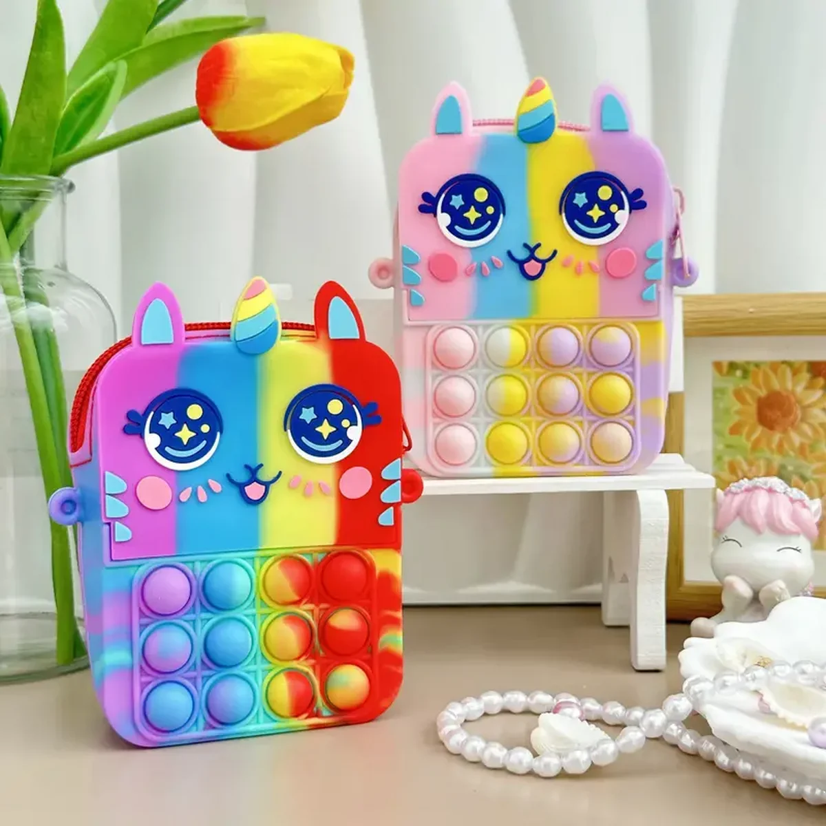 1 Stück Niedliche Einhorn-Blasen-Umhängetasche Münzbörse Pop-Studenten-Messenger-Tasche Geschenk für Mädchen & Jungen – Detail 6