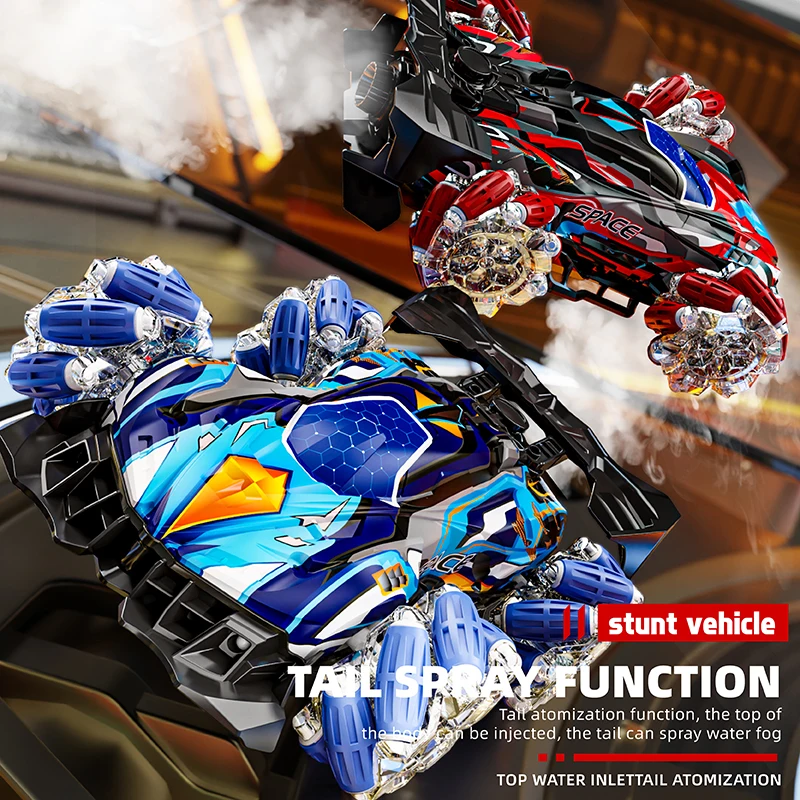 Dual-mode watch remote control stunt car: dual-mode control cool special effects, children's multi-function spray stunt car toy