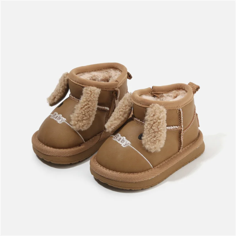 الشتاء الطفل الثلوج الأحذية الجلدية لطيف أرنب الدافئة الفراء أحذية مضادة للماء للطفل أطفال موضة الفتيات الصغيرات الفتيان الأحذية الدافئة 16-26 #5