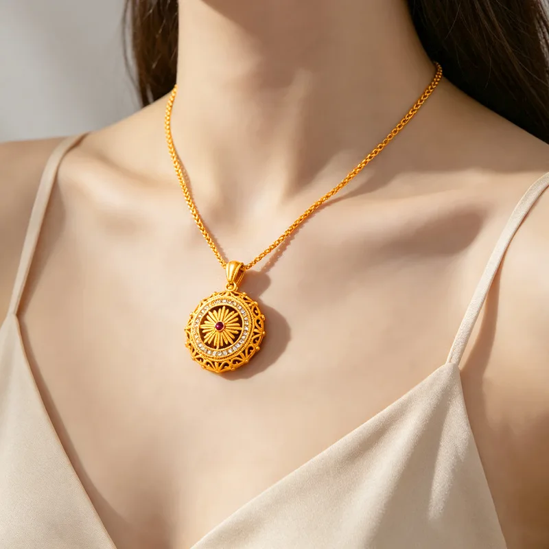 Luxury 24K 9999 Pure Gold real gold Women's Star Compasses Pendant Necklace