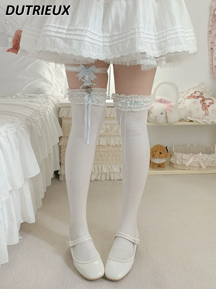 Japanese Style Lolita Sweet Cute Girls Knee Socks Clip Lace Elastic Leg Ring Anti-slip Fixing Belt Adjustable Knee Cover