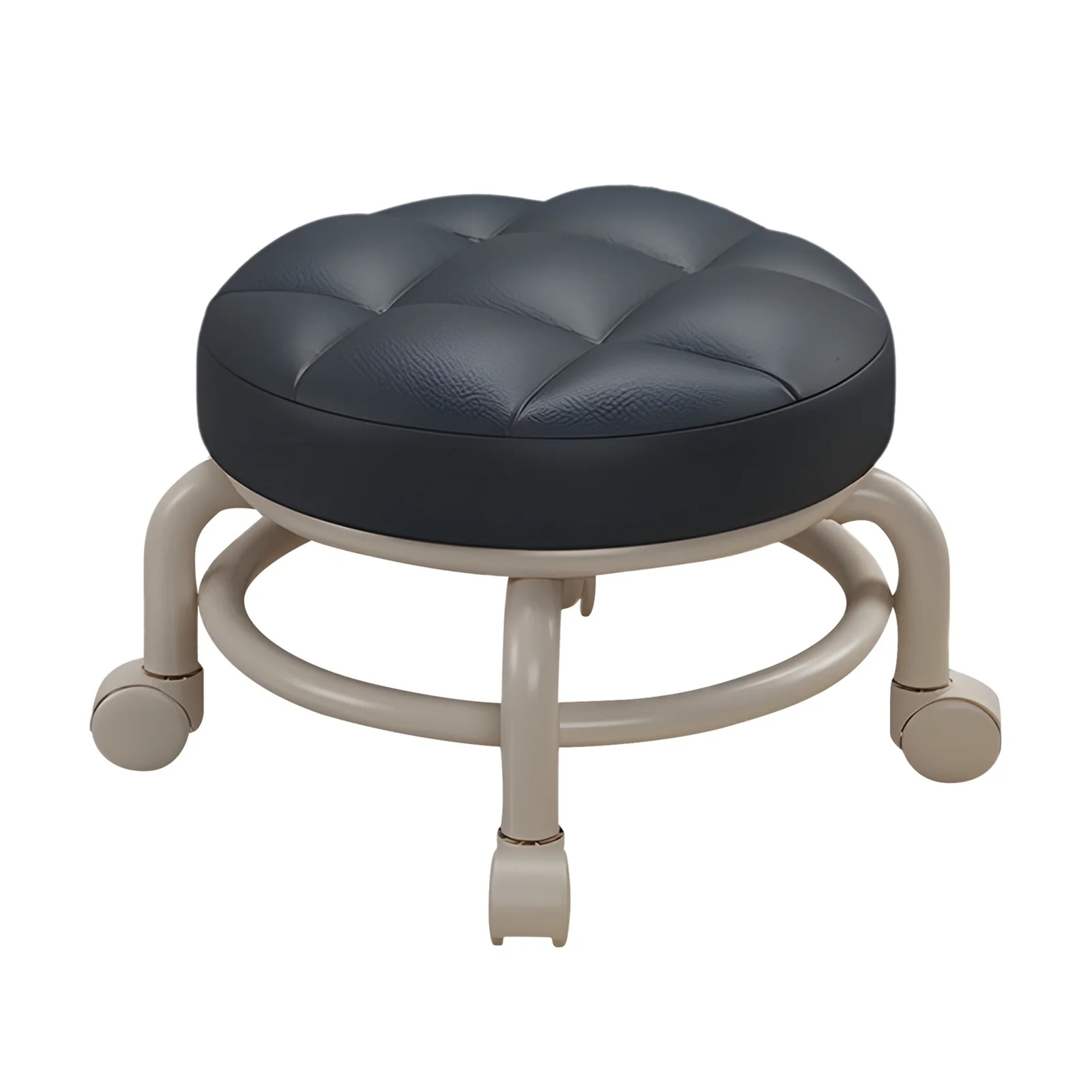Low Roller Stools with Universal Wheel 360 Degrees Swivel PU Leather Round Rolling Stool Seats with Mute Wheels for Home Office