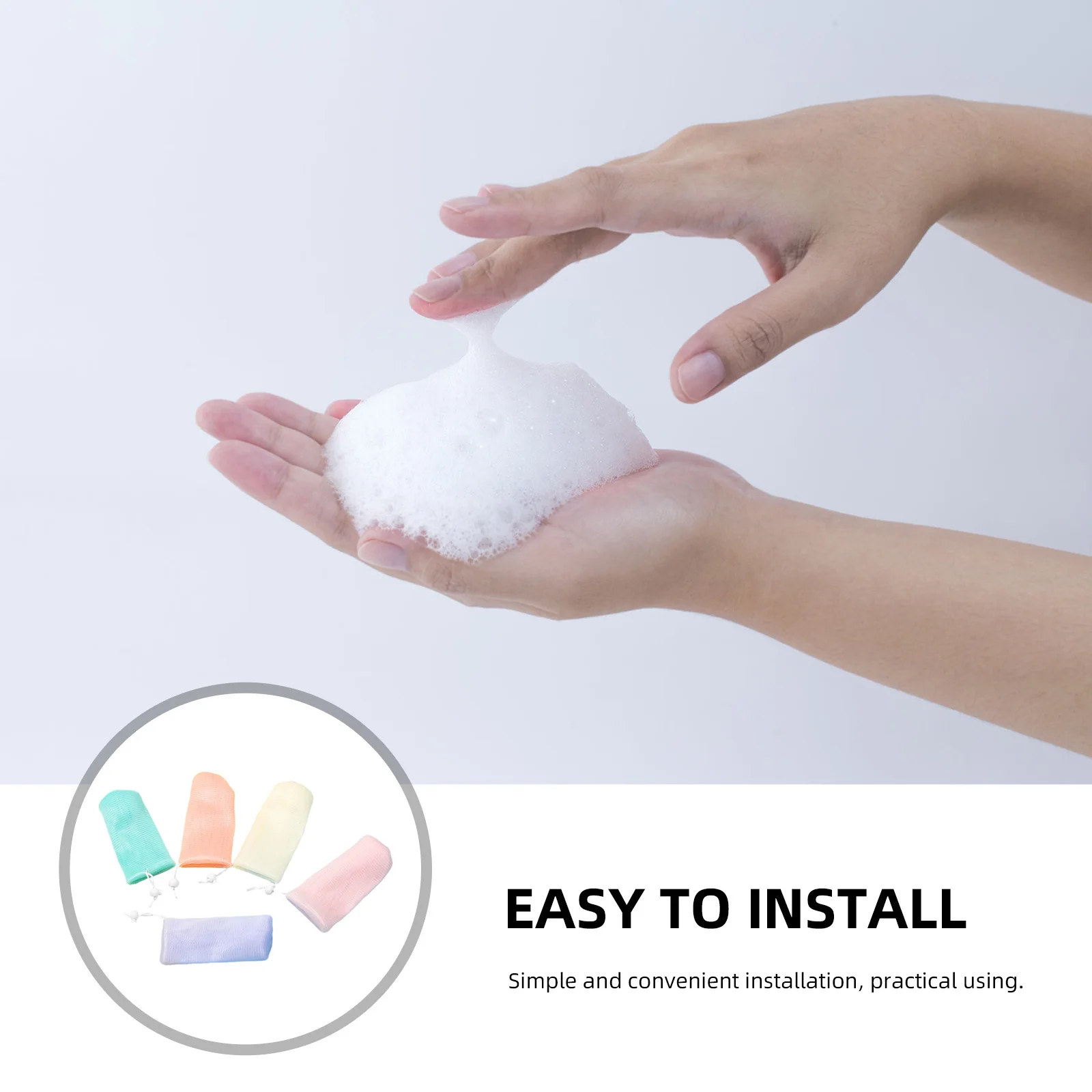 5 szt. Kolorowe siateczkowe woreczki na mydło do mydełek, wielokrotnego użytku, złuszczające woreczki ze sznurkiem, spieniacz do mycia pod prysznicem