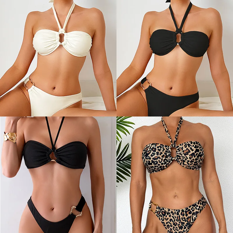 

Новый однотонный купальник-бикини с завязками, без бретелек, с двумя вариантами ношения, сексуальный, из двух частей