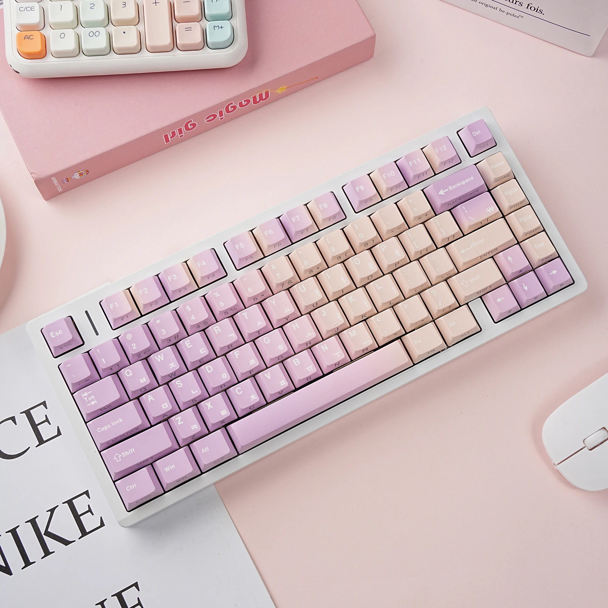 

Keycap Dye-Sub Double Print PBT Side light Cherry Profile German/Korean/Spanish/French/Japanese For Mechanical Keyboard pink