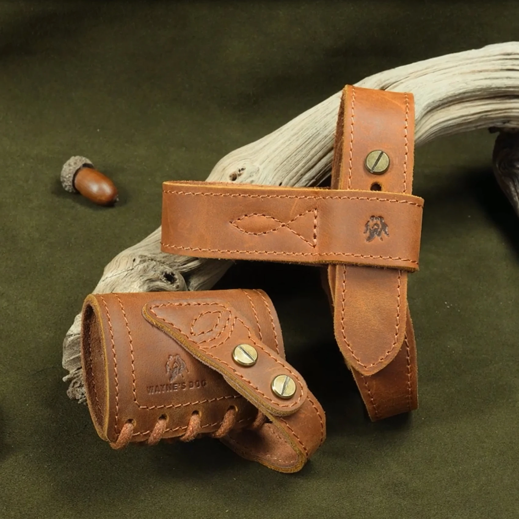 

1 Set of Leather No Drill Harnessed Butt Holder, Sling Ring Barrel Mount, Carry Sling for Rifle