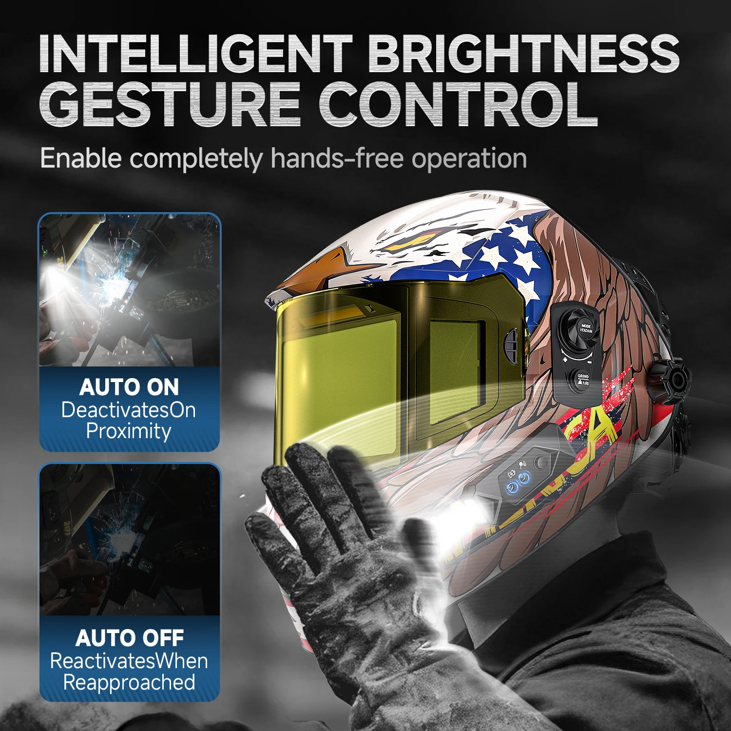ANDELI Auto Darkening Welding Helmet 2 LED Lights Internal Digital Control Panoramic View True Color Welding Mask 1000mAh Rechargeable Battery