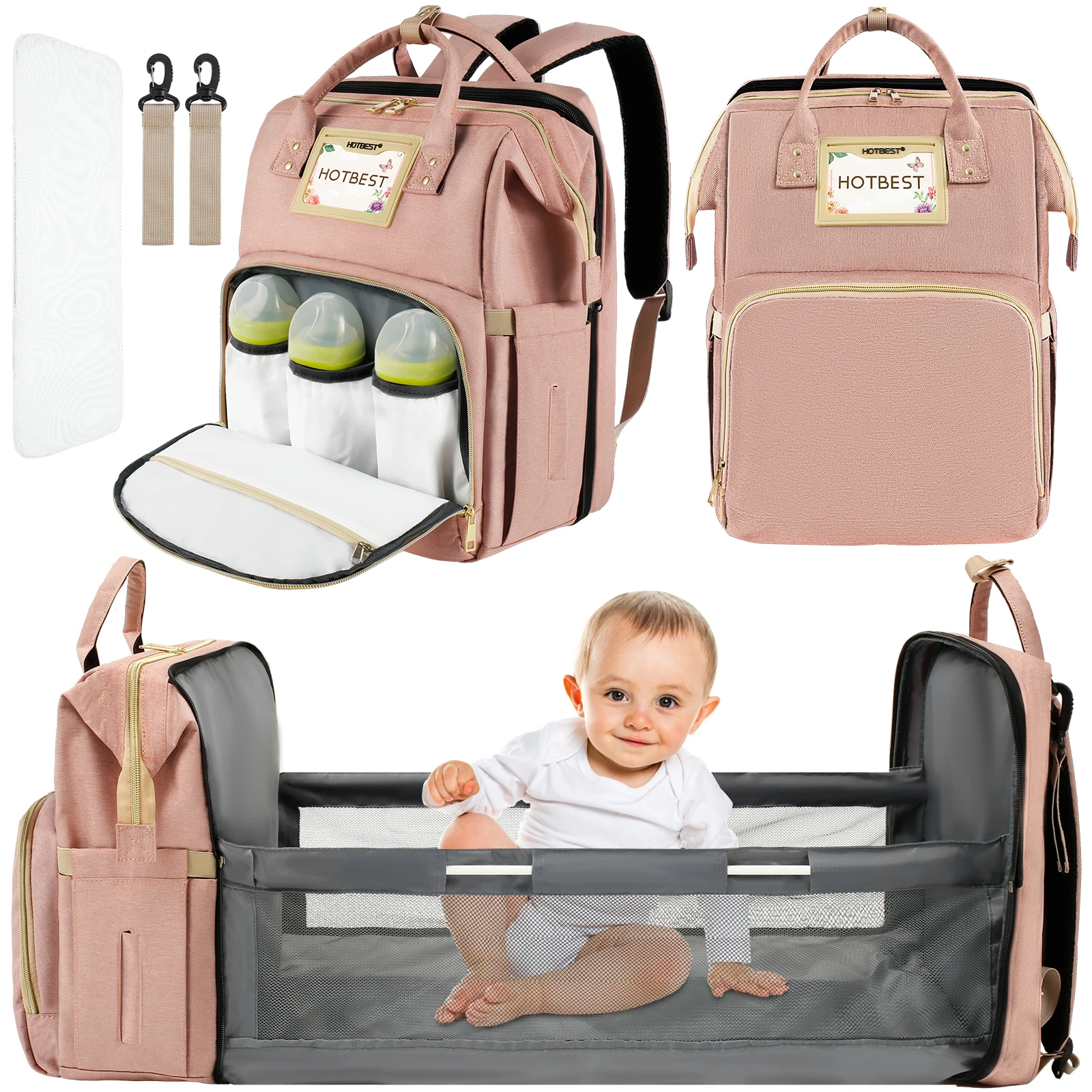 Baby Diaper Bag Backpack Portable Foldable Baby Nappy Changing Bags Mummy Bag Large Capacity Travel Back Pack