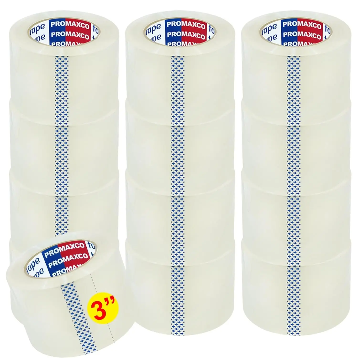

3" Heavy Duty Packing Tape, 24 Rolls, Clear, 3" Core, Total 1440Y, Clear, 2.2 mil, 3 inch x 60 Yards, Refill for Packagi