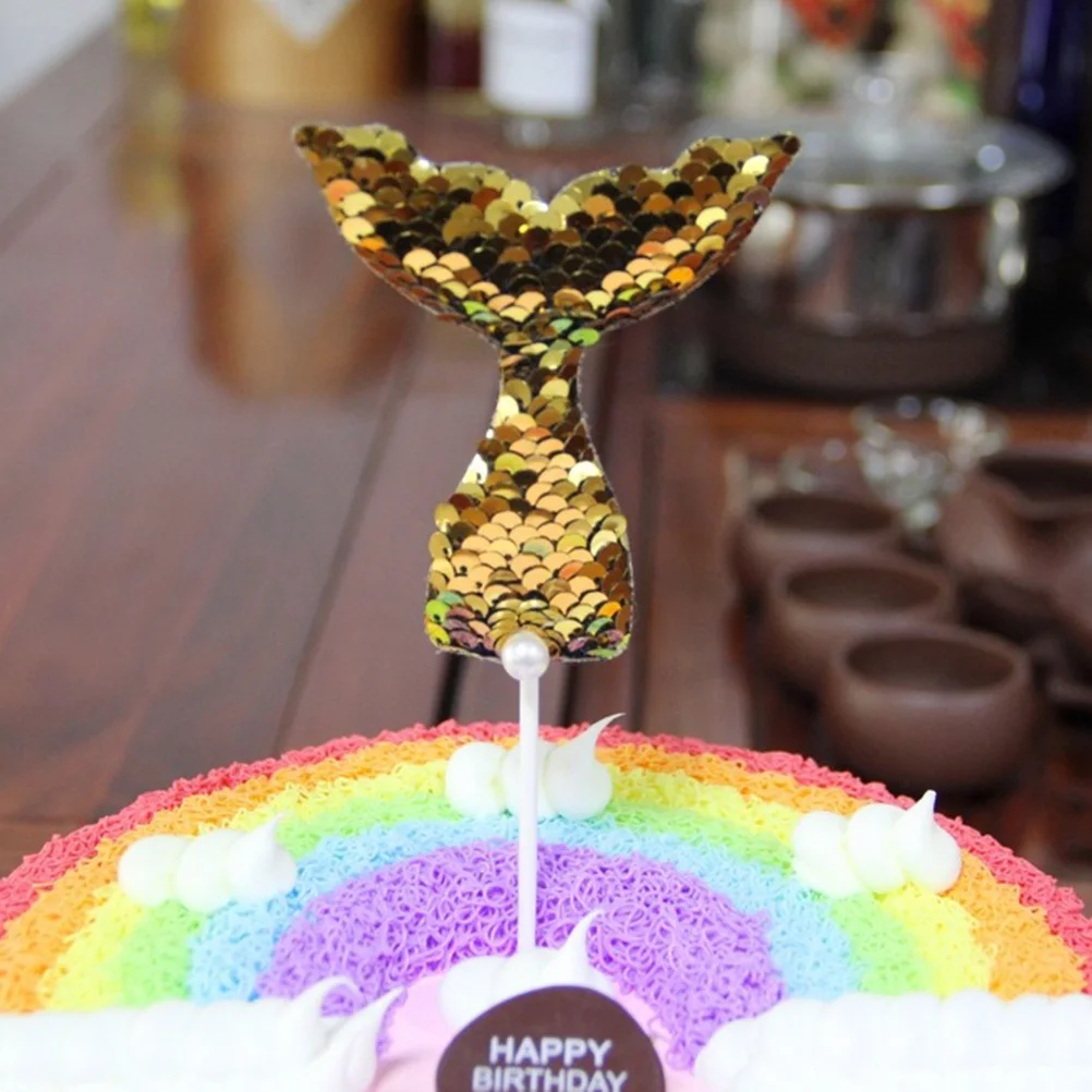 

5Pcs Mermaid Cake Toppers Chic Tail Shape Reusable Cake Picks Birthday Baby Shower Party Food Decorations Mermaid Cupcake Picks