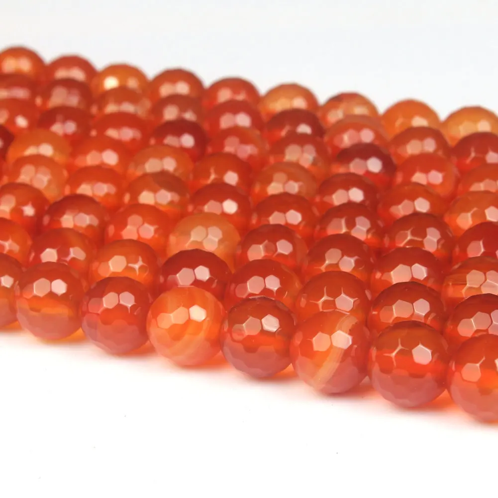 Natural Agate  128cut Faceted Carnelian Round Gemstone Loose Beads 4 6 8 10 mm For Necklace Bracelet DIY Jewelry Making