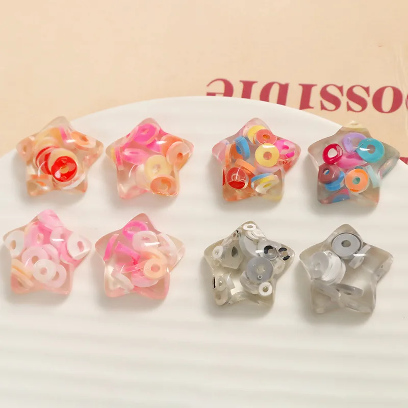 

Colorful Circle Pills Decorated Flatback Acrylic Star Ornament Accessories 100pcs 21*22mm DIY Jewelry Findigns Cameo Beading