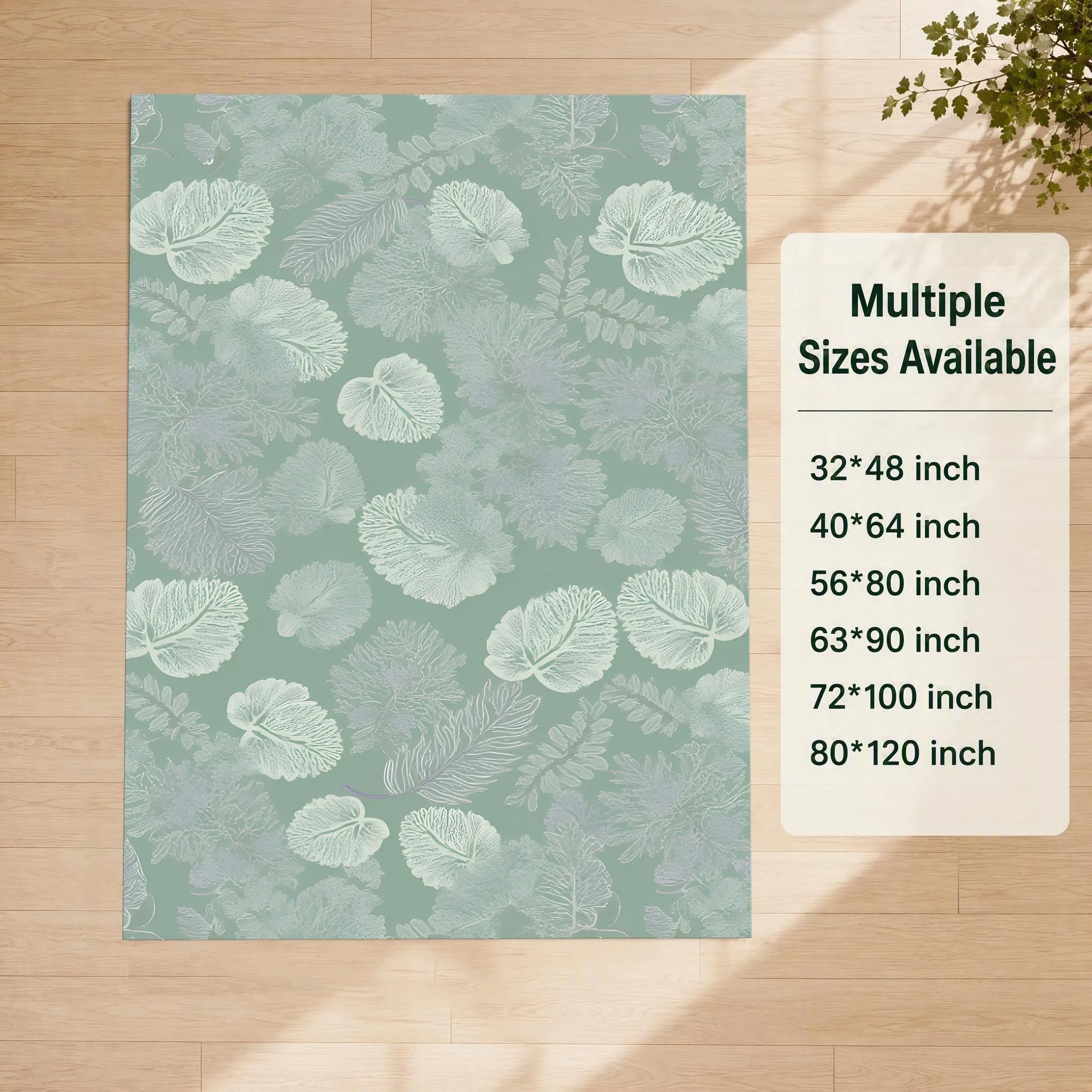 Velvet Rug Light Green Leaf Print Fresh Forest Style for Bedroom Living Room Coffee Table Home Decor