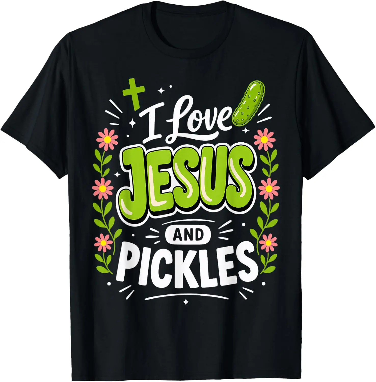I Love Jesus And Pickles Funny Christian Pickle Gardener T-Shirt Versatile, heavyweight pure cotton short-sleeve tee—trendy, thick fabric; a great gift for Christmas or Halloween.
