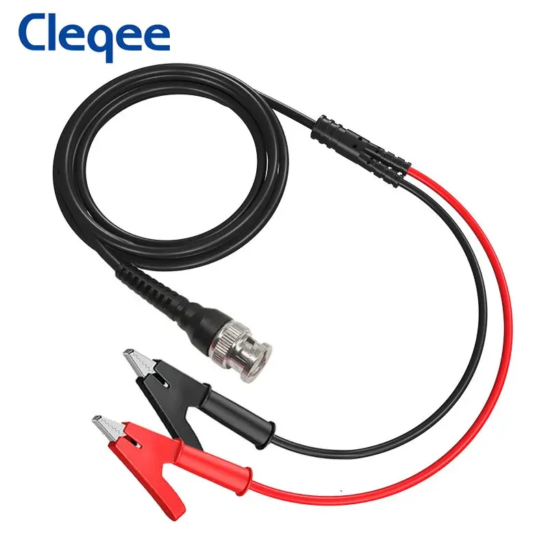 Cleqee P1003 BNC to Dual Alligator Clip Test Lead Copper Crocodile clips 10mm Open diameter Oscilloscope BNC Cable 1M 500V/5A