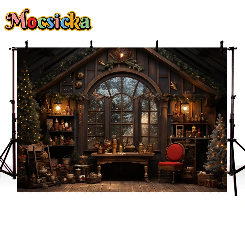 Mocsicka Santas Cabinet of Christmas Wishes Photography Backdrops For Child Portrait Props Family Xmas Livingroom Background