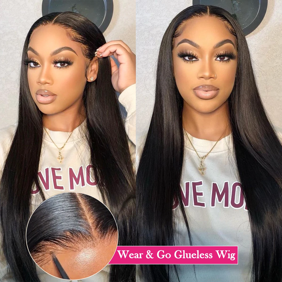 Wear And Go Glueless Straight Human Hair Wig 5×5 HD Lace Closure Wig Pre Plucked Hairline Pre Cut Human Hair Wigs for Women