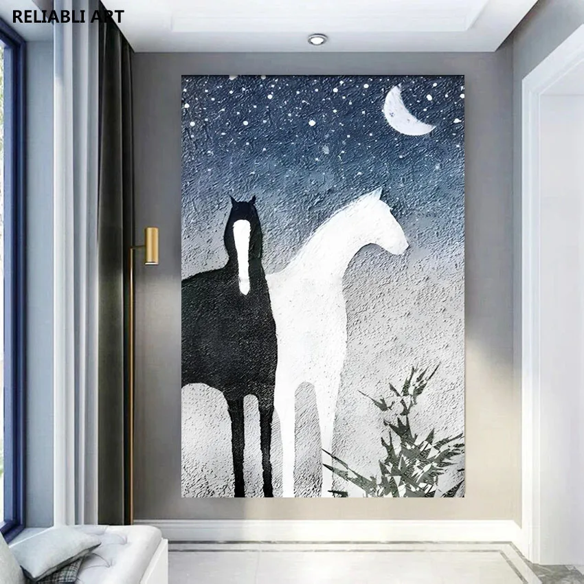 Abstract Black And White Horse On Canvas,Posters,Modern Print Animal Picture,  Frameless Artwork, Home Decor Painting Cuadros