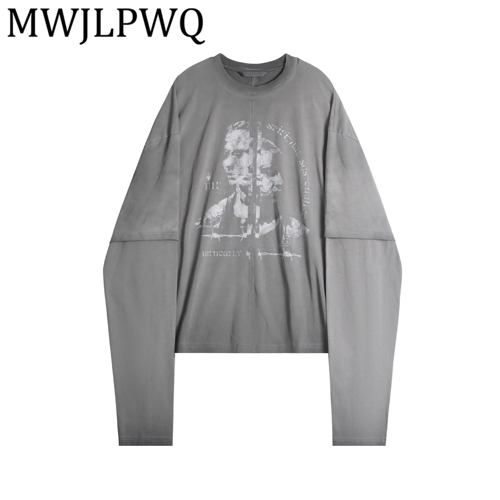 

MWJLPWQ Американская осень 202, новая уличная модная футболка с принтом, мужская футболка с круглым воротником, свободные повседневные топы с длинными рукавами 21511