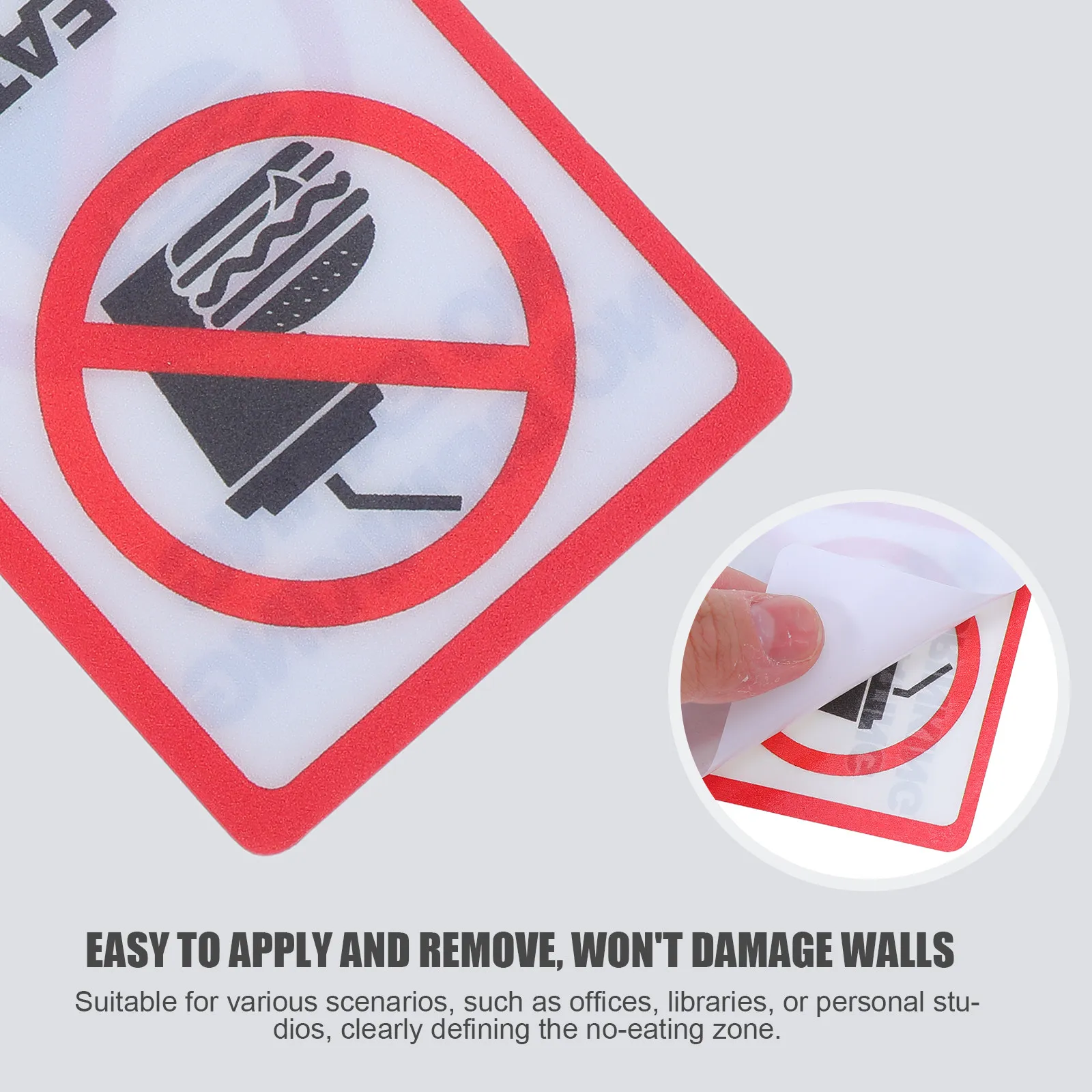 12Pcs No Eating Safety Stickers Self Adhesive Warning Decals for Indoor Workshop Office No Food Or Drink Sign