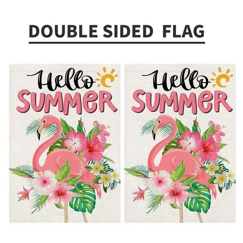 Hello Summer Decorations Flamingo Flowers Beach Garden Yard Flag Outdoor 12
