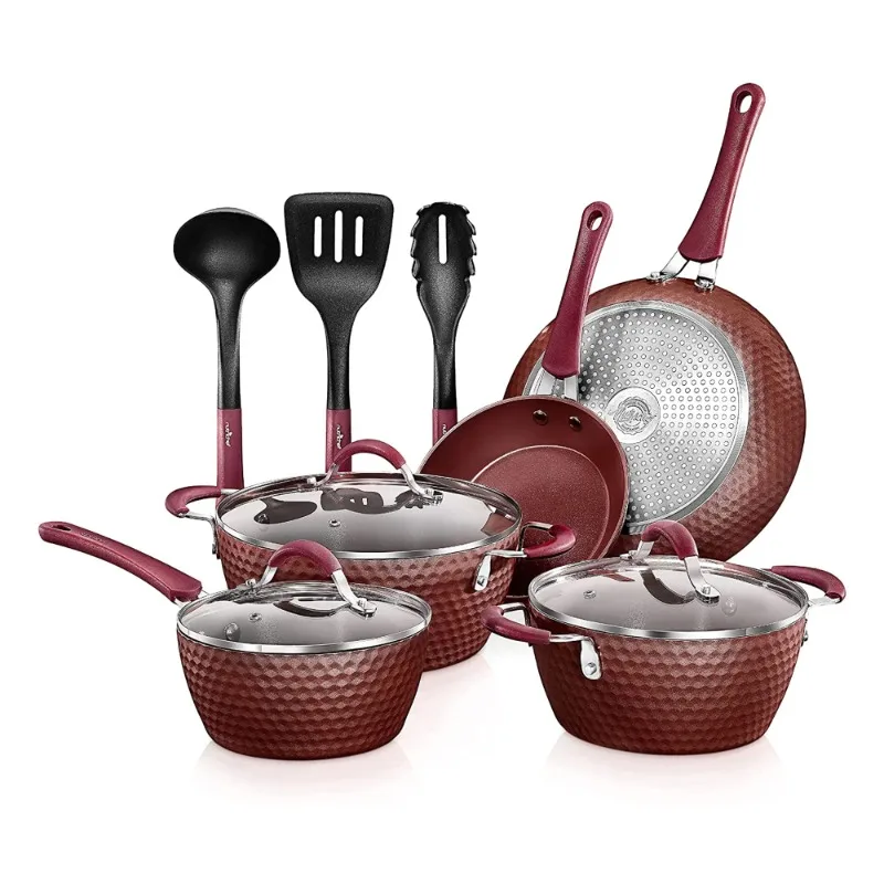 

NutriChef 11 Piece Nonstick Diamond Kitchen Cookware Pot & Pan Set, Purple