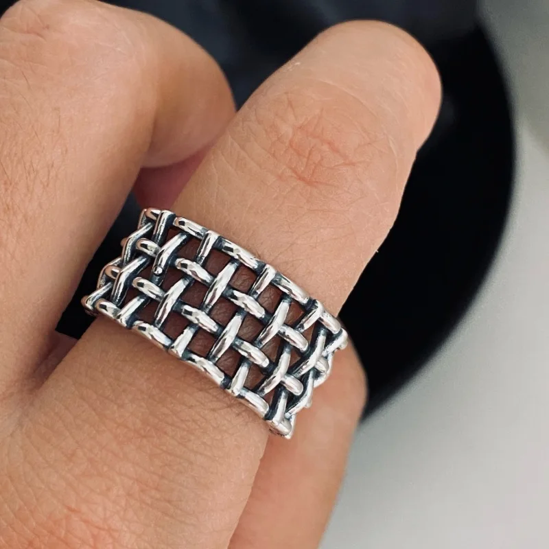 

925 Sterling Silver Weave Network Thick Adjustable Rings For Women Engagement Luxury Jewelry Wholesale Jewellery Moneys 925