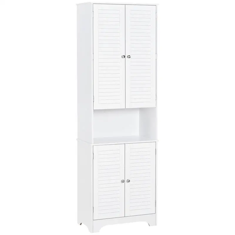

HOMCOM Tall Narrow Bathroom Storage Cabinet with Doors and Shelf Adjustability, Freestanding Linen Cabinet with 2 Cabinets and Countertop, White